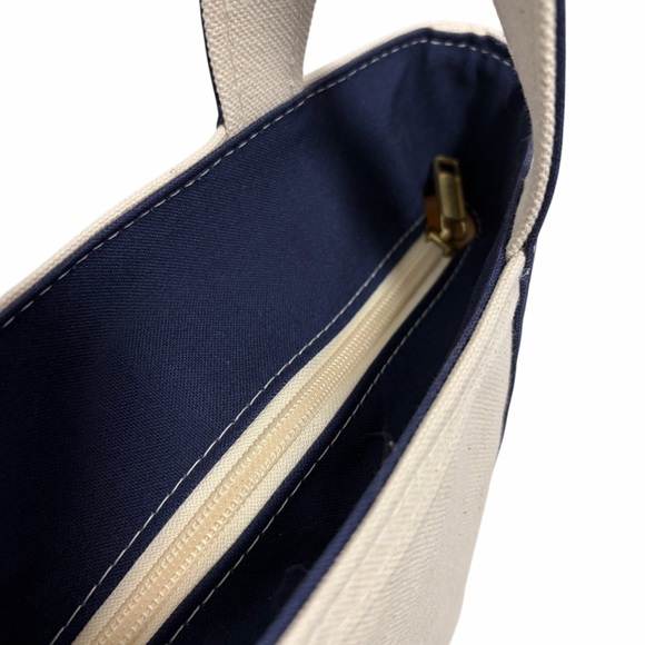 L.L. Bean Vintage White & Navy Blue Double Handle Small Canvas Tote - Like New - Picture 4 of 9